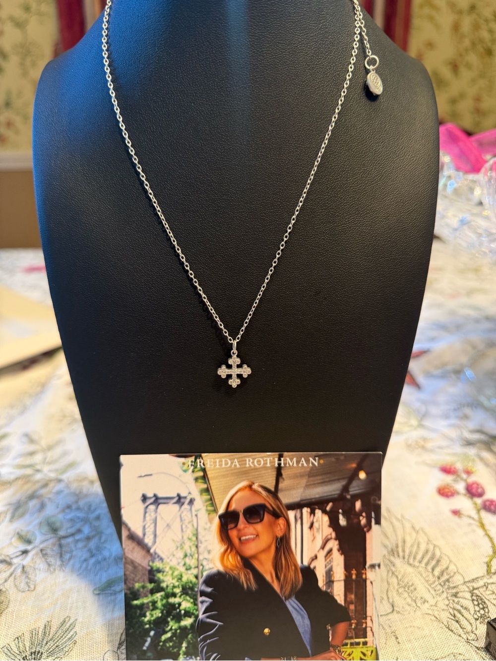 Gilded Cross Pendant Necklace in Silver by Freida Rothman